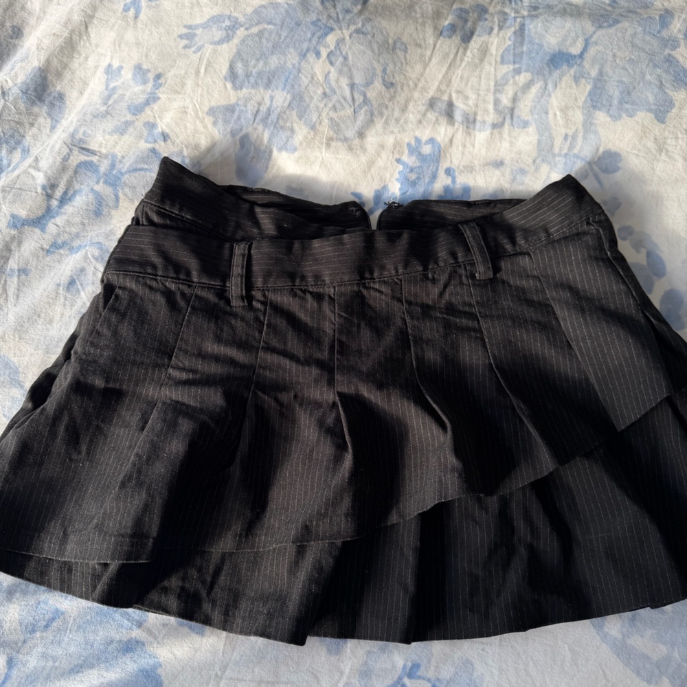 Black Pinstripe Tiered Mini Skirt